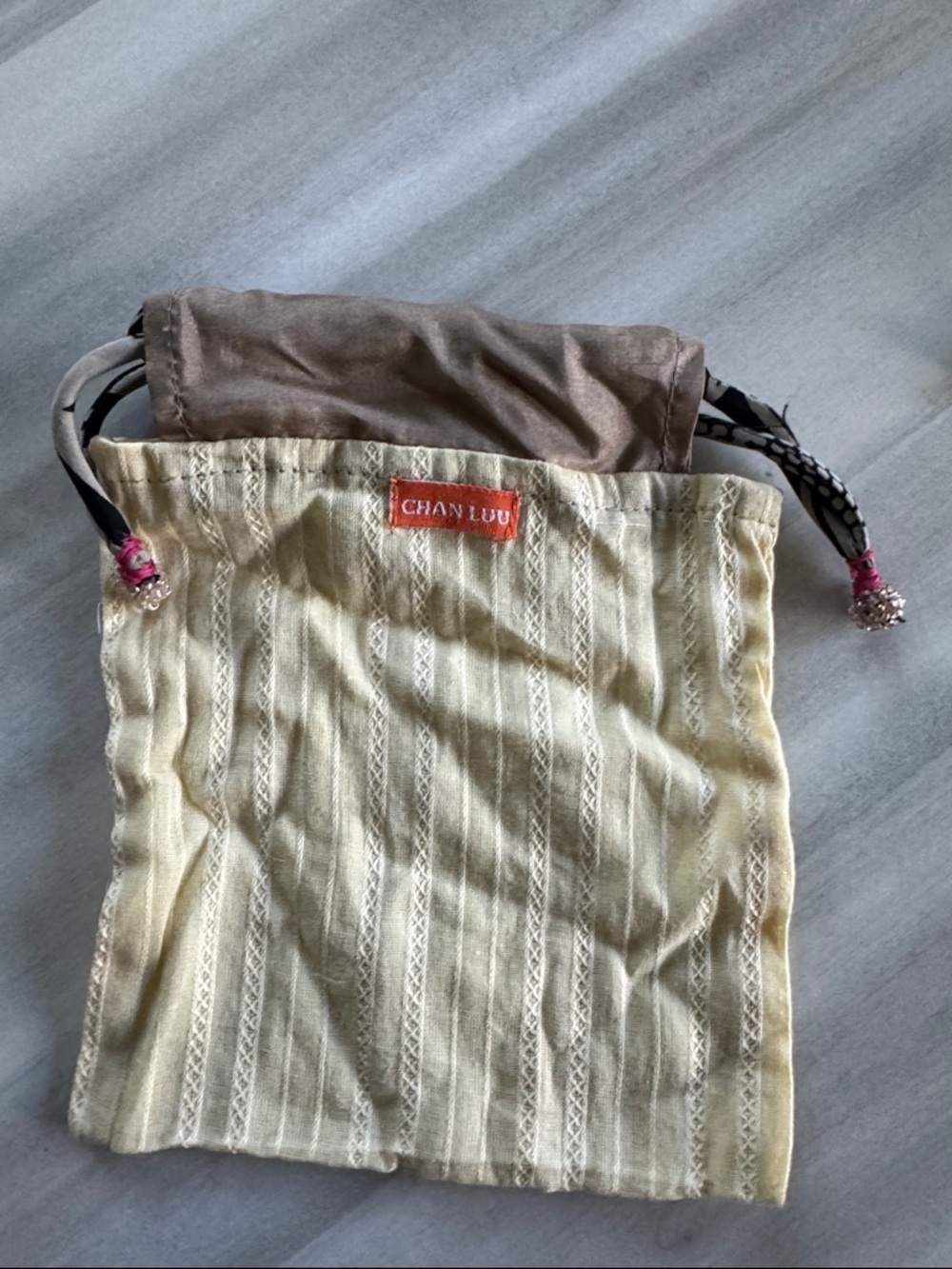 Chan Luu Canvas Drawstring Pouches: 2 Beige, 1 Pink, 1 Yellow - Picture 5 of 5
